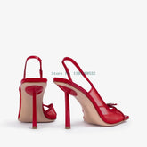 Square toe thin heel sandal in crystal mesh with mixed colors