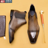 Vintage Italian Mens Chelsea Boots Luxury Genuine Leather Handmade 2024 Designer Fashion Autumn Slip on Business Shoes Boots Man