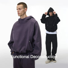 Couples' Casual Loose Solid Color Hooded Sports Shirt, Men's Breathable, Sweat-wicking Long-sleeve T-shirt.