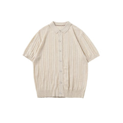 Men Summer Business Casual Fashion Vintage Short Sleeve Knitted Stripe Cardigan Polo Shirt Male Commute Sweater T-shirt Tops