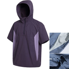 Summer New Japanese Style Color Block Hooded Windbreaker - Men's Casual Short Sleeve Outdoor Sports Jacket