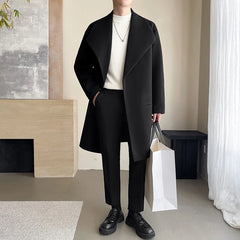 Trench men 2025 New Men Overcoat Windproof Warm Single Breasted Mid Length Two Button Overcoat Collar Wool Fabric Winter Coat