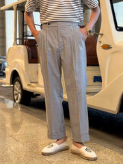 Elegant Floral Gray Drapey Trousers Business Casual Gentleman's Trousers For Men Suitable For Mens Formal Pants Pantalon Costume