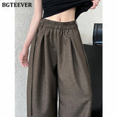 Wide-leg loose suit pants with vintage lace-up