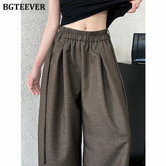 Wide-leg loose suit pants with vintage lace-up