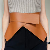 Geometric wide corset waist belt in leather for women