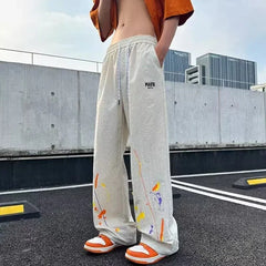 2025 New Men's Graffiti Harem Pants American Hip Hop Fashion Baggy Straight Wide Leg Sweatpants Summer Y2K Streetwear Trousers