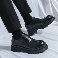 Thick soled casual men's leather shoes Classic Black Brown style Leisure Business Office Height increasing groomsmen shoes