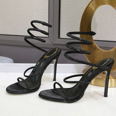 Open toe crystal ankle strap stiletto sandal