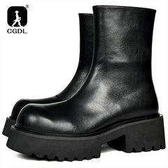 High Quality Fashion Mens Boots Black Boots Fashion Casual British Style Thick Bottomed Mid-top Chelsea Boots Large Size 37-44