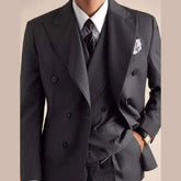 Wool Italian Blazers Suit For Men Business Double Breasted Wedding Tuxedo Suit Smoking Homme Mariage Striped Suit 3 Piece Homme