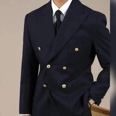 Luxury Woolblend Metal Button Double Breast Suit Casual Business Banquet Host Wedding Two-Piece Suit Jacket Men Tuxedo Suit