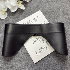 Double needle buckle super wide waist belt in soft sheepskin