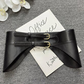 Double needle buckle super wide waist belt in soft sheepskin
