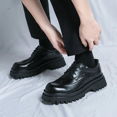 Thick soled casual men's leather shoes Classic Black Brown style Leisure Business Office Height increasing groomsmen shoes