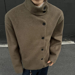 IEFB Fashion Minimalist Solid Color Warm Men's Wool Jacket Stand Collar Long Sleeves Thicken Coat Winter New Tide 9X2038