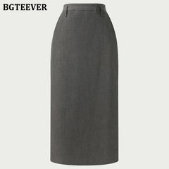 Mid-length slim suit skirt with high waist and skinny fit
