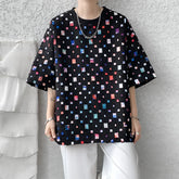 Summer Short Sleeved T-shirt Men Fashion Oversized Plaid T Shirt Men Streetwear Hip Hop Loose Hollow Out Tshirt Mens Large Size