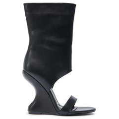 One-strap hollow sandal boot with side zipper in leather