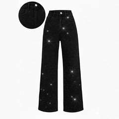 High waist straight jeans with rhinestone bling detail