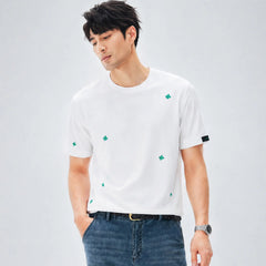 Skin-friendly Ice Silk Embroidery Short Sleeve T-shirt Men's Summer Cool Breathable Loose Casual Fashion T Shirts Tops Tshirts