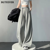 High waist wide-leg suit pants with lace-up in long length