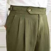 Linen Cotton High Waist Straight Casual Pants Men Versatile Naples Gentleman Pleated Pants High Quality Italian Dress Trousers