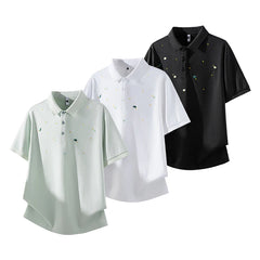 Summer High Elastic T Shirt Men Embroidery Short Sleeve Loose Casual Polo Shirt Male T-shirts
