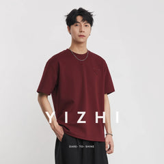 Men's Heavyweight 280g 2026 Summer New Cotton Solid Color Short Sleeve T-Shirt Crew Neck Triangle Label All-match Minimalist Tee