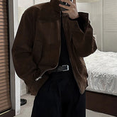 IEFB Autumn Men's Jackets Solid Color Stand Collar Casual Korean Style Menswear Zipper Suede Fabric Loose Male Coats 9X648