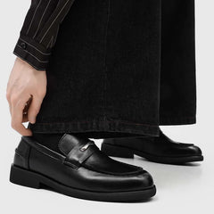 Men's British Style Black Patent Leather Slip-On Loafers Business Casual Shoes Formal Dress Shoes with Metal Buckle 2026