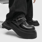 men's Black Chunky Platform Loafers Thick Sole Zipper Detail Slip-On Shoes Punk Streetwear Fashion Sneakers 2026 New Trend Style