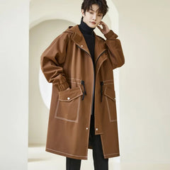 Korean Style Cotton-lined Windbreaker Men New Fashion Solid Color Trench Coat Autumn Winter Men's Casual Loose Thick Warm Coat