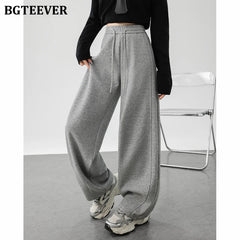 Wide-leg loose sweatpants with lace-up in long length