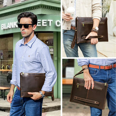 CONTACT'S Genuine Leather Laptop Clutch Bags for 14.2 inch Computer A4 Documents Organizer Men Work folio Bag Business Handbag