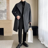 Trench men 2025 New Men Overcoat Windproof Warm Single Breasted Mid Length Two Button Overcoat Collar Wool Fabric Winter Coat