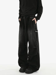Autumn High Street Pleated Cargo Jeans For Men Pocket Straight Wide-leg Denim Pantalones Hombre Hip Hop Fashion Y2K Baggy Jean
