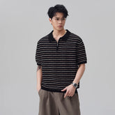 Summer Short Sleeve Knitted Stripe Polo Shirt Men Business Casual Fashion Vintage Commute T-shirts Male Streetwear Tshirt Tops