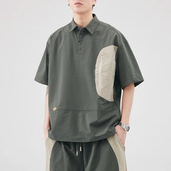 Summer Outdoor Stretch Fabric Quick Dry Polo Shirt Men Streetwear Fashion Casual Loose Short Sleeve Cargo T-shirt Hiking Tshirt
