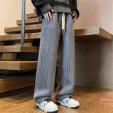 2026 New Men's Striped Woolen Straight Leg Trousers Classic Y2K Vintage Baggy Pants Casual High Street Fashion Gym Sweatpants
