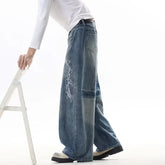 New Retro Floral Embroidered Curved Denim Pants For Man American Casual Streetwear Baggy Y2K Jeans Harajuku Letter Straight Jean