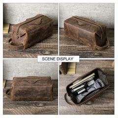 Genuine Leather Toiletry Bag Men Cosmetic Bag Travel Man Woman Wash Bag Storage Bags Handbag For Make Up Dopp Kit Male