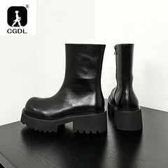 High Quality Fashion Mens Boots Black Boots Fashion Casual British Style Thick Bottomed Mid-top Chelsea Boots Large Size 37-44