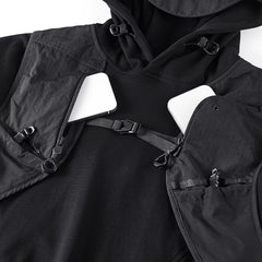 Men's Techwear Fake Two-Piece Hoodie 2025 Autum Harajuku Tactical Functional Pullover Streetwear Hooded Sweatshirt Tops Black