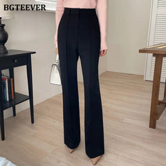 High waist straight suit pants with pockets for office wear