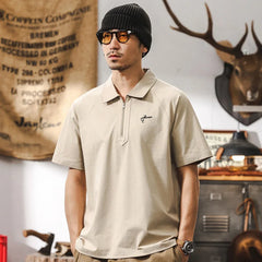 Men Summer Short Sleeve Loose Casual Streetwear Fashion Zipper Polo Shirt Man Cool Feeling T-shirt Outdoor Track T Shirt
