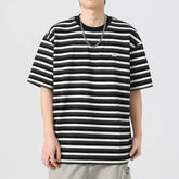 Men Summer Stripe Short Sleeve Tshirt Women Streetwear Fashion Loose Casual T Shirts Campus Boys Girls Unisex Hip Hop T-shirt