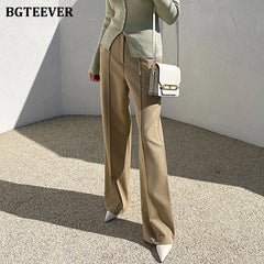 High waist straight suit pants with pockets for office wear