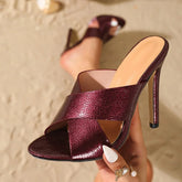 Square toe thin heel slide slipper for wedding and banquet