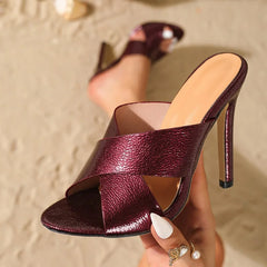 Square toe thin heel slide slipper for wedding and banquet